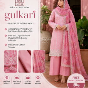 Gulkari Digital Printed Lawn – 3 Piece Unstitched Suit