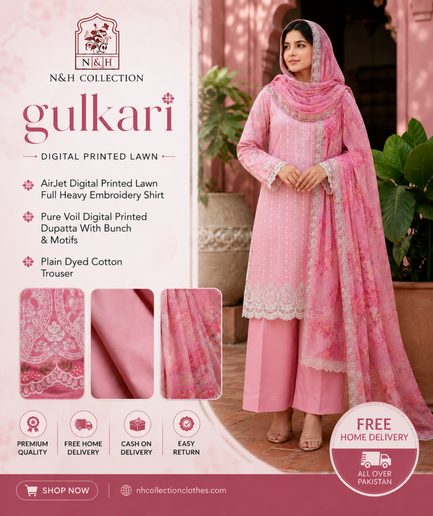 Gulkari Digital Printed Lawn – 3 Piece Unstitched Suit