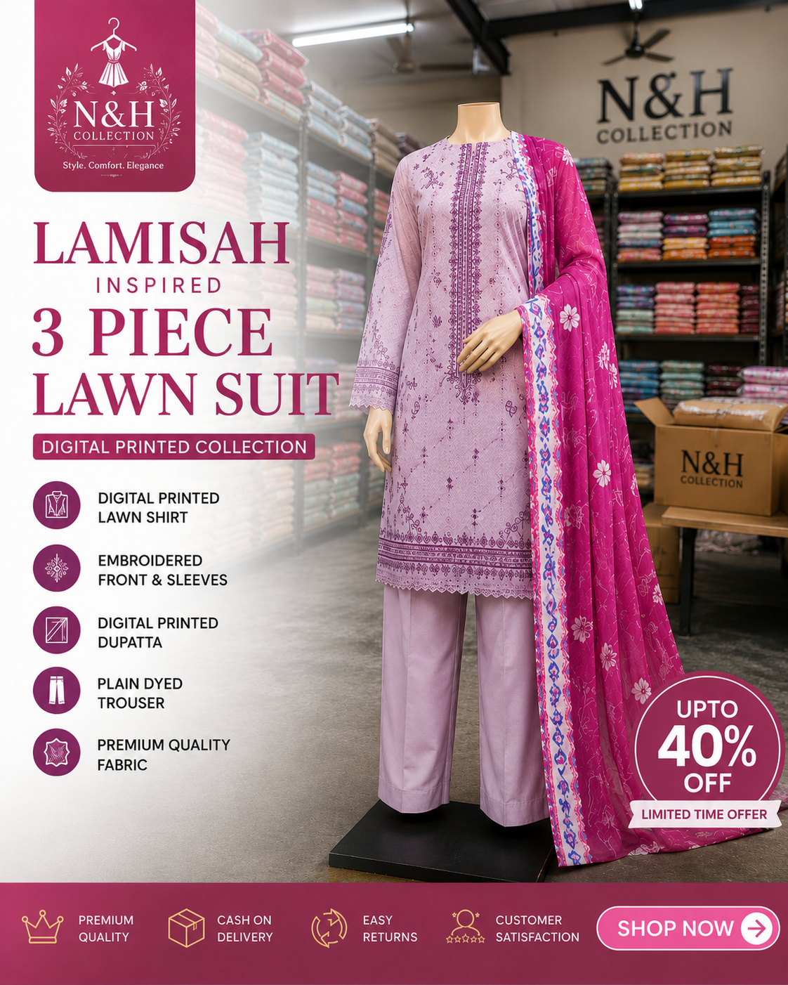 Lamisah Inspired 3 Piece Lawn Suit