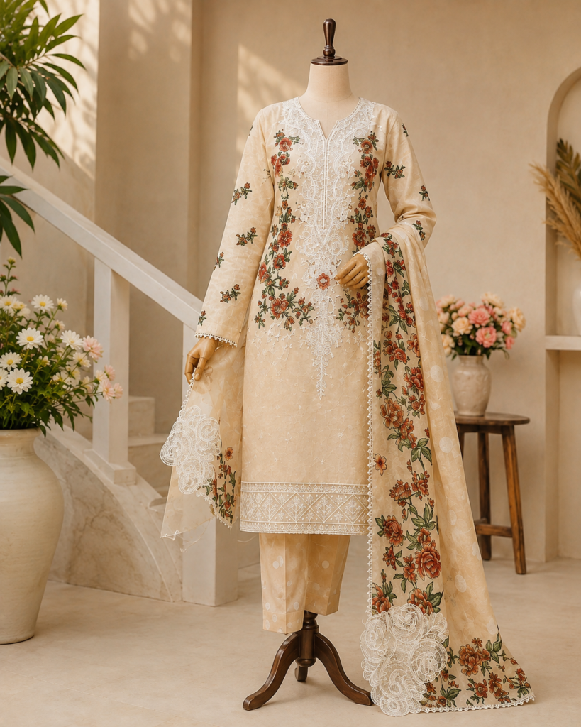 Gulkari Unstitched 3 Piece Embroidered Lawn Suit