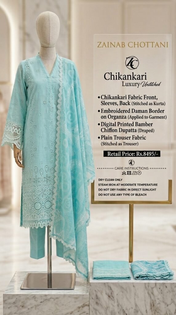 Zainab Chottani Chikankari Luxury Unstitched 3-Piece Suit