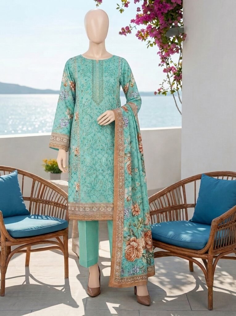 Premium Turquoise Linen 3-Piece Suit